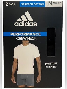 adidas Mens 2 Pack Performance Crew Neck Stretch Tee M
